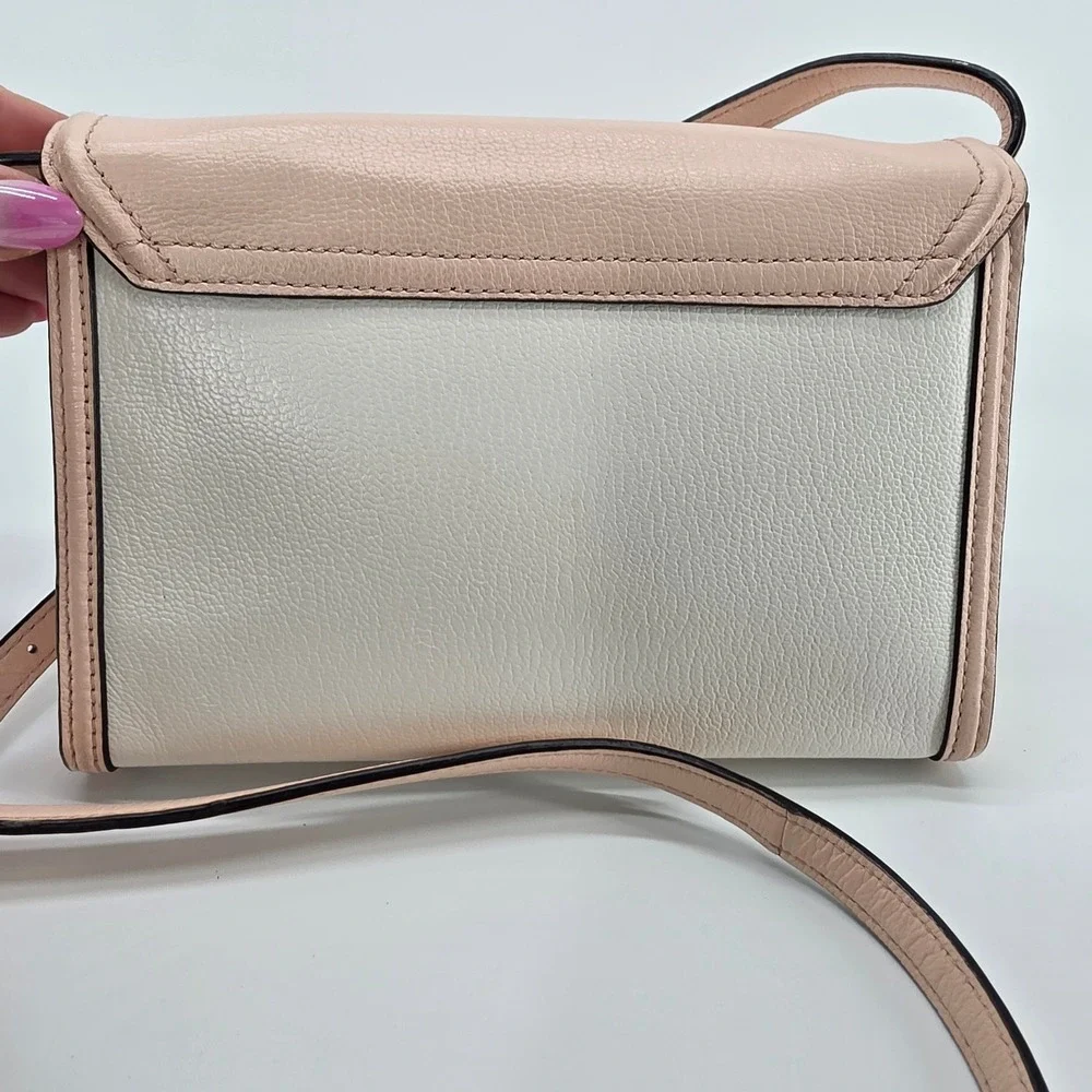 Kate‎ Spade Crossbody Bag Pink White Leather Pebbled Envelope Walter Place Nikki